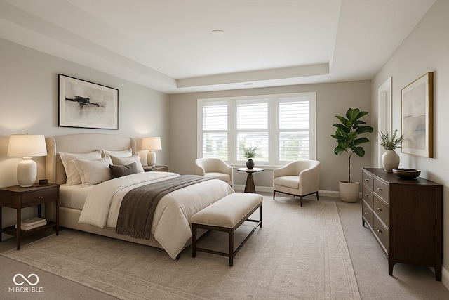 14878 Horse Branch Way, Fishers, IN 46040 - bedroom featuring a tray ceiling, light carpet, and baseboards