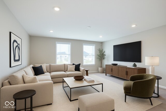 14878 Horse Branch Way, Fishers, IN 46040 - living room with baseboards, light carpet, and recessed lighting