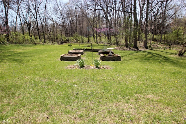 view of yard featuring an outdoor fire pit