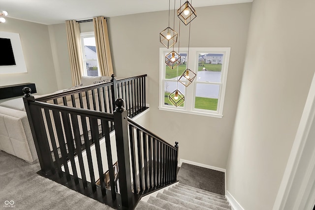 132 Oakhurst Way, Westfield, IN 46074 - stairway featuring carpet floors and baseboards