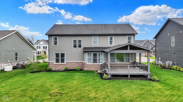 132 Oakhurst Way, Westfield, IN 46074 - rear view of property with a lawn, brick siding, and cooling unit