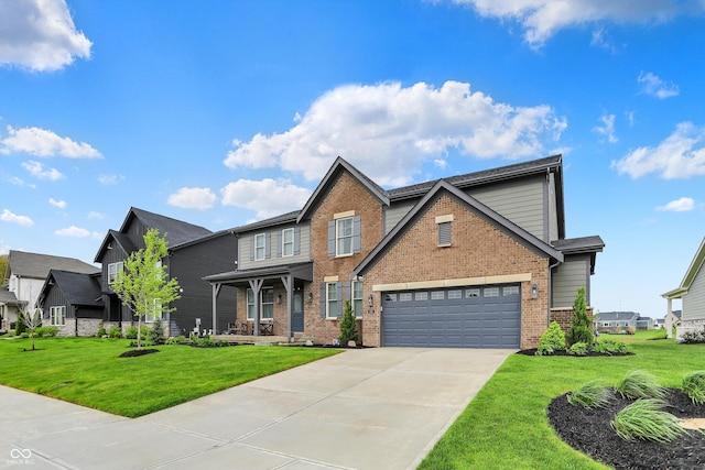 132 Oakhurst Way, Westfield, IN 46074 - view of front of property with a porch, driveway, a front lawn, and brick siding