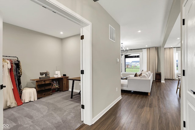 132 Oakhurst Way, Westfield, IN 46074 - hall featuring baseboards, recessed lighting, wood finished floors, and visible vents