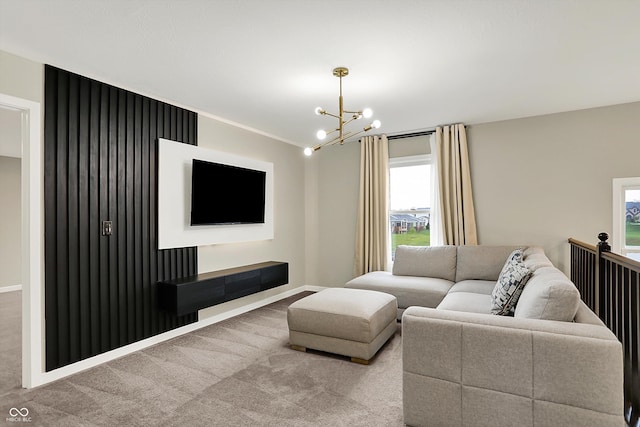 132 Oakhurst Way, Westfield, IN 46074 - living room with an inviting chandelier, carpet flooring, and baseboards