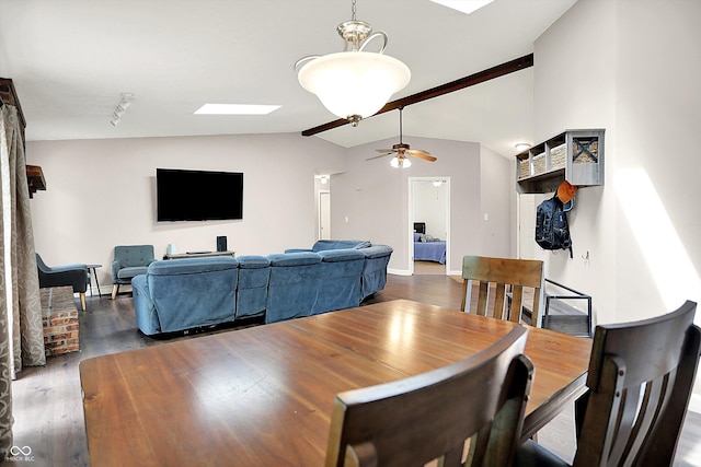 1697 Stacy Lynn Dr, Indianapolis, IN 46231 - dining area with lofted ceiling, a ceiling fan, wood finished floors, and baseboards
