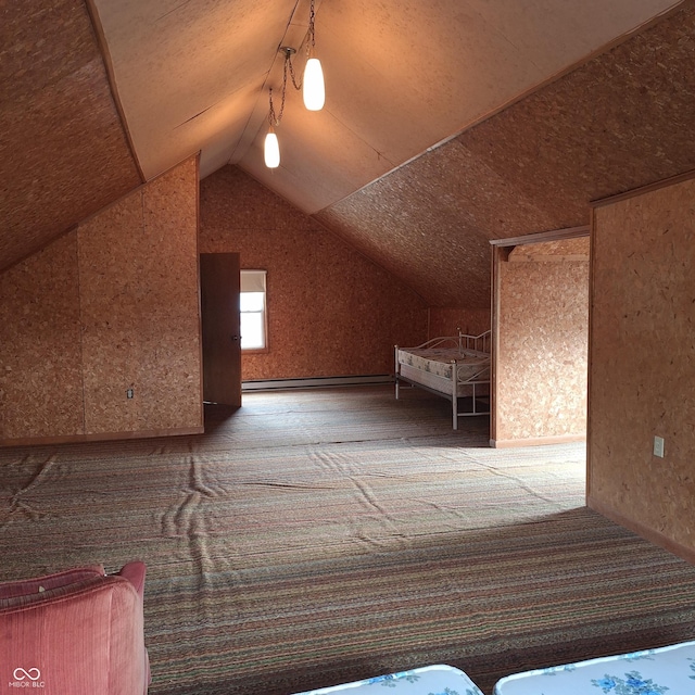 bonus room featuring vaulted ceiling and carpet floors
