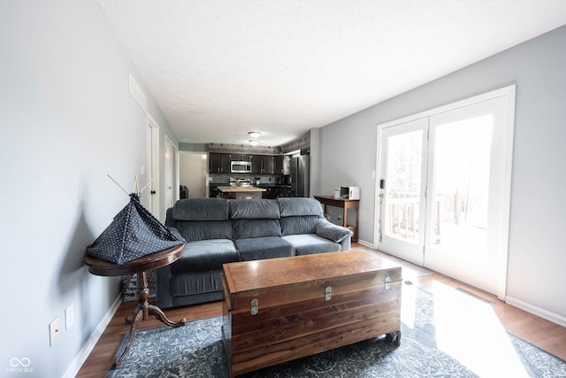 living room featuring baseboards and wood finished floors