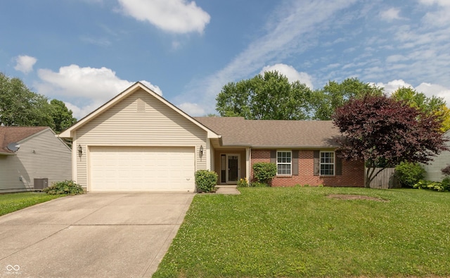 1579 Winding Creek Trl, Brownsburg, IN 46112 - ranch-style house with an attached garage, brick siding, driveway, a front yard, and roof with shingles
