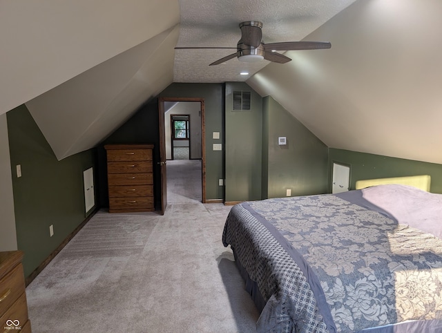 8017 Dogwood Ct, Plainfield, IN 46168 - bedroom with light carpet, vaulted ceiling, and ceiling fan