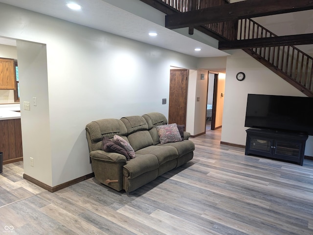 8017 Dogwood Ct, Plainfield, IN 46168 - living area with recessed lighting, light wood finished floors, and stairway