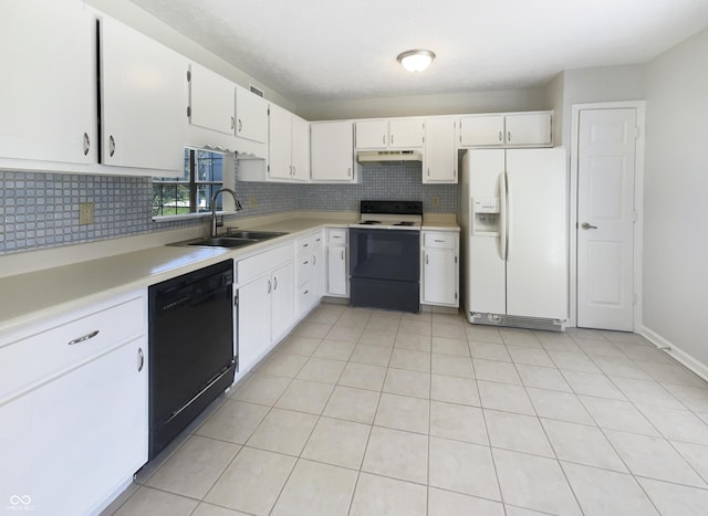 9162 Hadway Dr, Indianapolis, IN 46256 - kitchen featuring a sink, dishwasher, under cabinet range hood, white fridge with ice dispenser, and electric stove