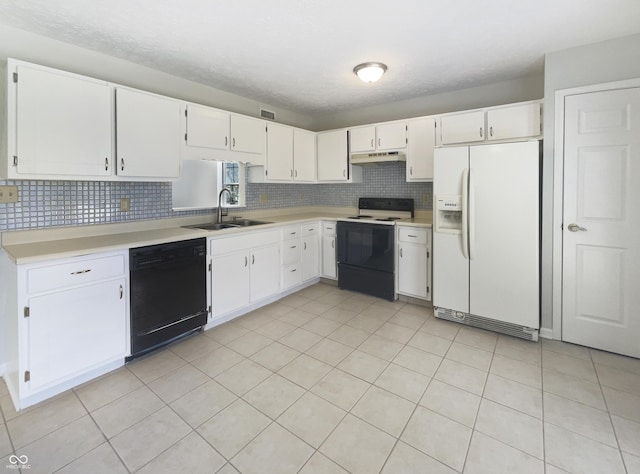 9162 Hadway Dr, Indianapolis, IN 46256 - kitchen featuring a sink, white fridge with ice dispenser, range with electric cooktop, under cabinet range hood, and black dishwasher
