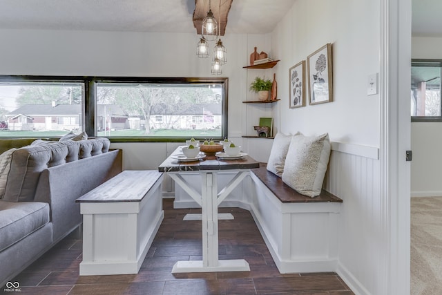 91 Crestview Dr, Greenwood, IN 46143 - dining space featuring breakfast area, a wainscoted wall, and wood finished floors