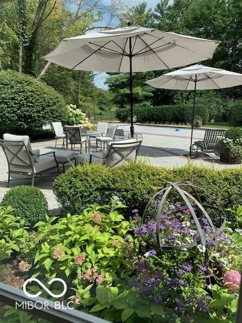 view of property's community featuring a swimming pool and a patio area