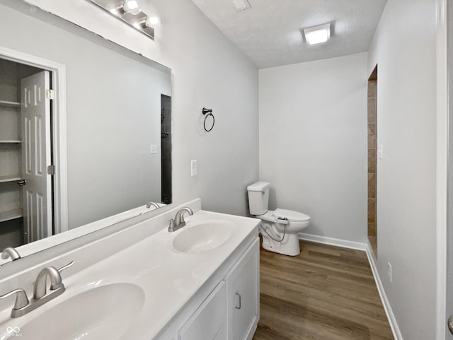 491 Westview Dr, Bargersville, IN 46106 - bathroom with wood finished floors, a sink, double vanity, and toilet