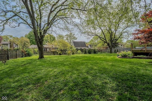 view of yard featuring a fenced backyard and a deck