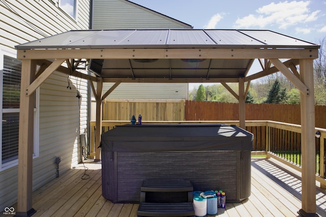 5236 Skipping Stone Dr, Indianapolis, IN 46237 - wooden terrace featuring fence, a gazebo, and a hot tub