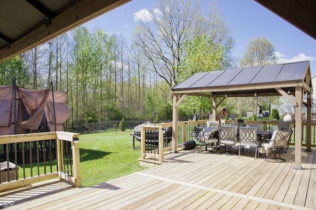 5236 Skipping Stone Dr, Indianapolis, IN 46237 - deck featuring a gazebo, a fenced backyard, and a lawn