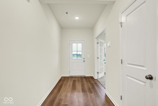 2712 Glade Ave, Plainfield, IN 46168 - doorway to outside featuring dark wood-type flooring and baseboards