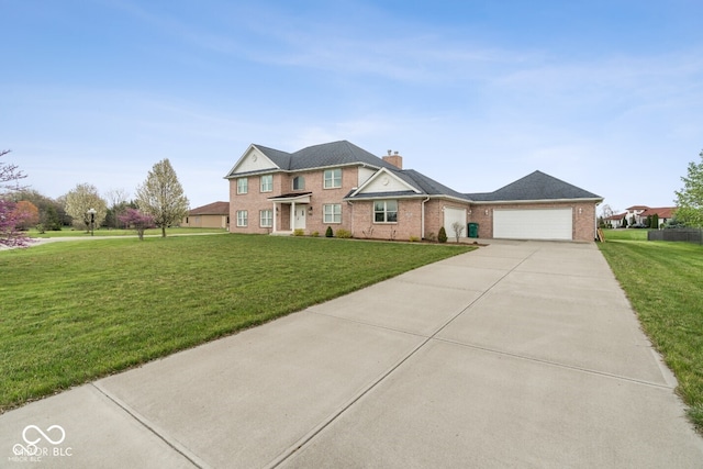 6519 Rothchild Blvd, Indianapolis, IN 46278 - view of front of property featuring concrete driveway, brick siding, a front yard, and a garage