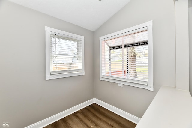 106 S Wayburn St, Indianapolis, IN 46229 - interior space featuring dark wood finished floors, lofted ceiling, and baseboards
