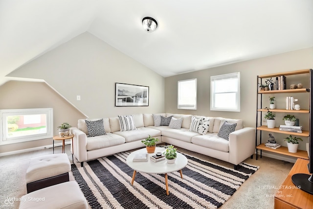 106 S Wayburn St, Indianapolis, IN 46229 - living area with a wealth of natural light, vaulted ceiling, and carpet