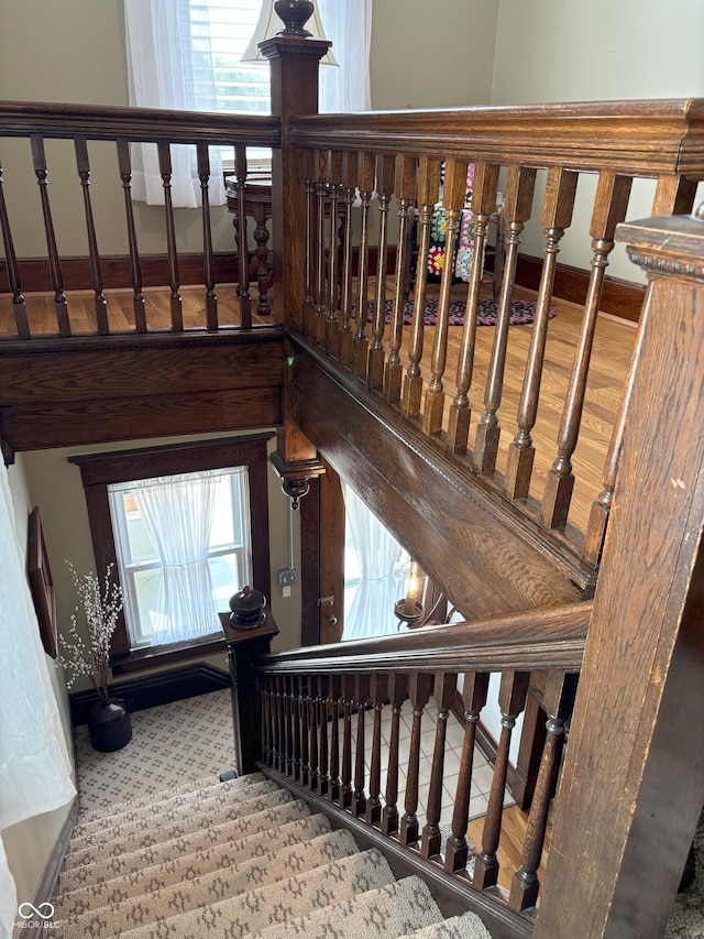 staircase with a wealth of natural light