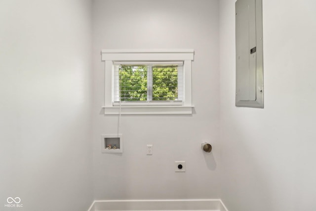 625 N Temple Ave, Indianapolis, IN 46201 - washroom featuring hookup for an electric dryer, washer hookup, baseboards, and electric panel