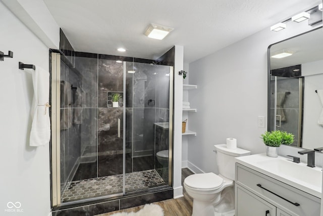 625 N Temple Ave, Indianapolis, IN 46201 - full bath featuring toilet, wood finished floors, vanity, and a shower stall
