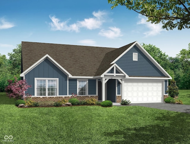 view of front of property featuring a front lawn, driveway, and board and batten siding