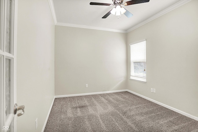 13567 Moorcroft Dr, Fishers, IN 46037 - unfurnished room featuring carpet flooring, ornamental molding, ceiling fan, and baseboards