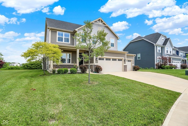 13567 Moorcroft Dr, Fishers, IN 46037 - craftsman inspired home with concrete driveway, a front yard, and an attached garage