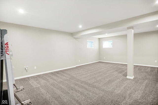 13567 Moorcroft Dr, Fishers, IN 46037 - basement with carpet, baseboards, and recessed lighting