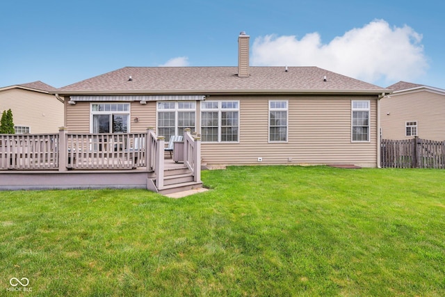 1361 Trescott Dr, Westfield, IN 46074 - back of house with a chimney, a wooden deck, and a shingled roof
