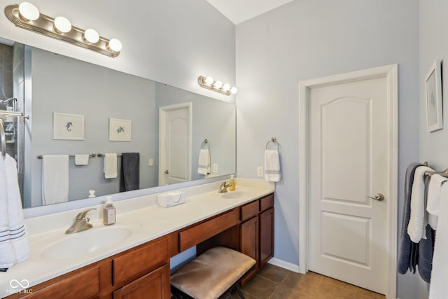 1361 Trescott Dr, Westfield, IN 46074 - full bathroom featuring double vanity, tile patterned flooring, and baseboards