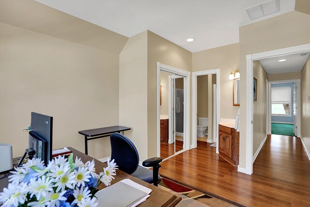 424 Orchard Blvd, Danville, IN 46122 - office space with visible vents, recessed lighting, and dark wood-type flooring