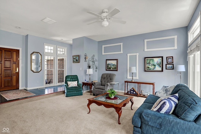 424 Orchard Blvd, Danville, IN 46122 - living room with a ceiling fan, baseboards, carpet floors, and a healthy amount of sunlight
