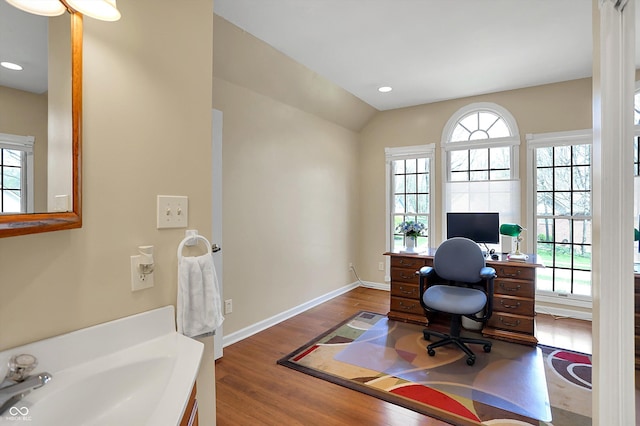424 Orchard Blvd, Danville, IN 46122 - office with recessed lighting, wood finished floors, baseboards, and a sink