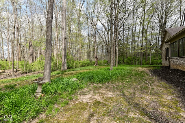 view of yard with a wooded view