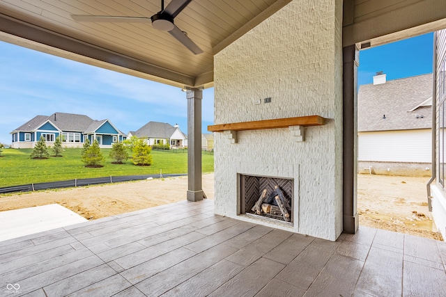 8082 Abington Way, Zionsville, IN 46077 - view of patio with a residential view, exterior fireplace, and ceiling fan