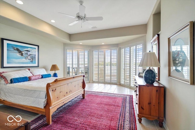 10919 Brigantine Dr, Indianapolis, IN 46256 - bedroom with ceiling fan, baseboards, tile patterned flooring, and recessed lighting