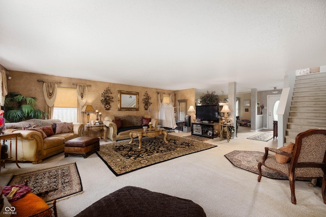 living room featuring carpet floors