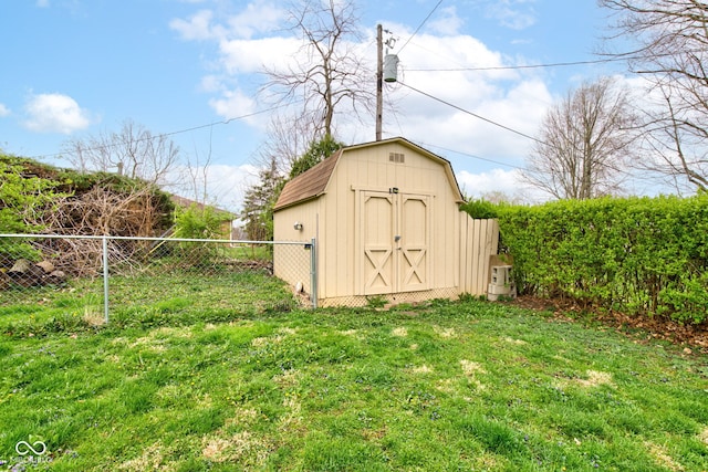 view of shed with fence