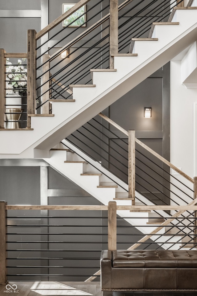 stairs with a high ceiling