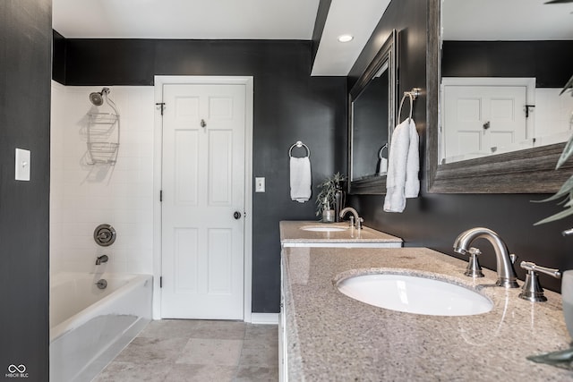 1995 W 116th St, Carmel, IN 46032 - bathroom featuring washtub / shower combination, baseboards, and vanity
