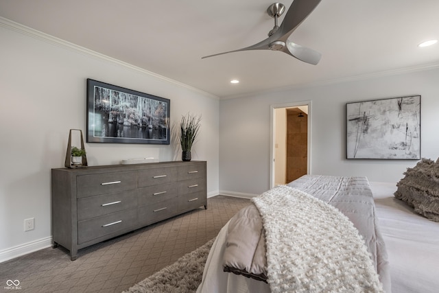 1995 W 116th St, Carmel, IN 46032 - carpeted bedroom featuring crown molding, recessed lighting, and baseboards