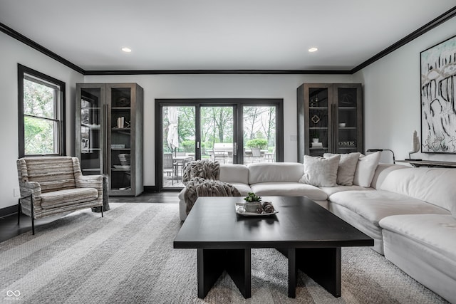 1995 W 116th St, Carmel, IN 46032 - living room with recessed lighting, ornamental molding, and a wealth of natural light