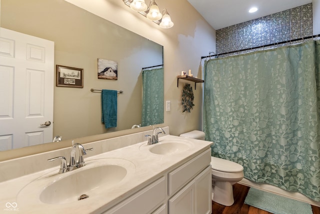 52 E 286th St, Atlanta, IN 46031 - bathroom featuring wood finished floors, a sink, double vanity, and toilet