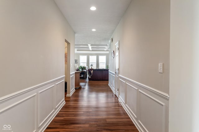 52 E 286th St, Atlanta, IN 46031 - hall featuring a decorative wall, dark wood-style flooring, a wainscoted wall, and recessed lighting