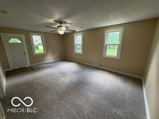 2413 N Macedonia Ave, Muncie, IN 47303 - spare room with a textured ceiling, ceiling fan, and carpet flooring